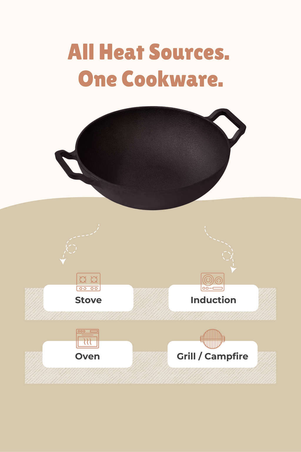 Cast Iron Flat Bottom Kadai 25.5cm / 10 inch (2.2 ltrs), Pre-seasoned, Naturally Nonstick, 100% Pure, Toxin-free, Gas & Induction