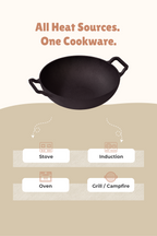 Cast Iron Flat Bottom Kadai 25.5cm / 10 inch (2.2 ltrs), Pre-seasoned, Naturally Nonstick, 100% Pure, Toxin-free, Gas & Induction