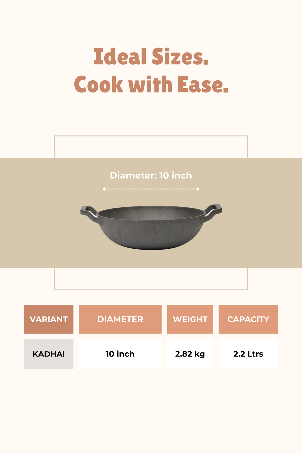 Cast Iron Flat Bottom Kadai 25.5cm / 10 inch (2.2 ltrs), Pre-seasoned, Naturally Nonstick, 100% Pure, Toxin-free, Gas & Induction