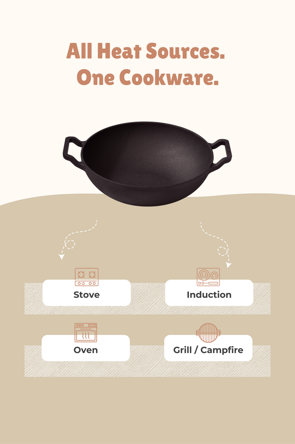Cast Iron Flat Bottom Kadai 20.5cm / 8 inch (1.4 ltrs), Pre-seasoned, Naturally Nonstick, 100% Pure, Toxin-free, Gas & Induction