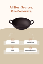 Cast Iron Flat Bottom Kadai 20.5cm / 8 inch (1.4 ltrs), Pre-seasoned, Naturally Nonstick, 100% Pure, Toxin-free, Gas & Induction