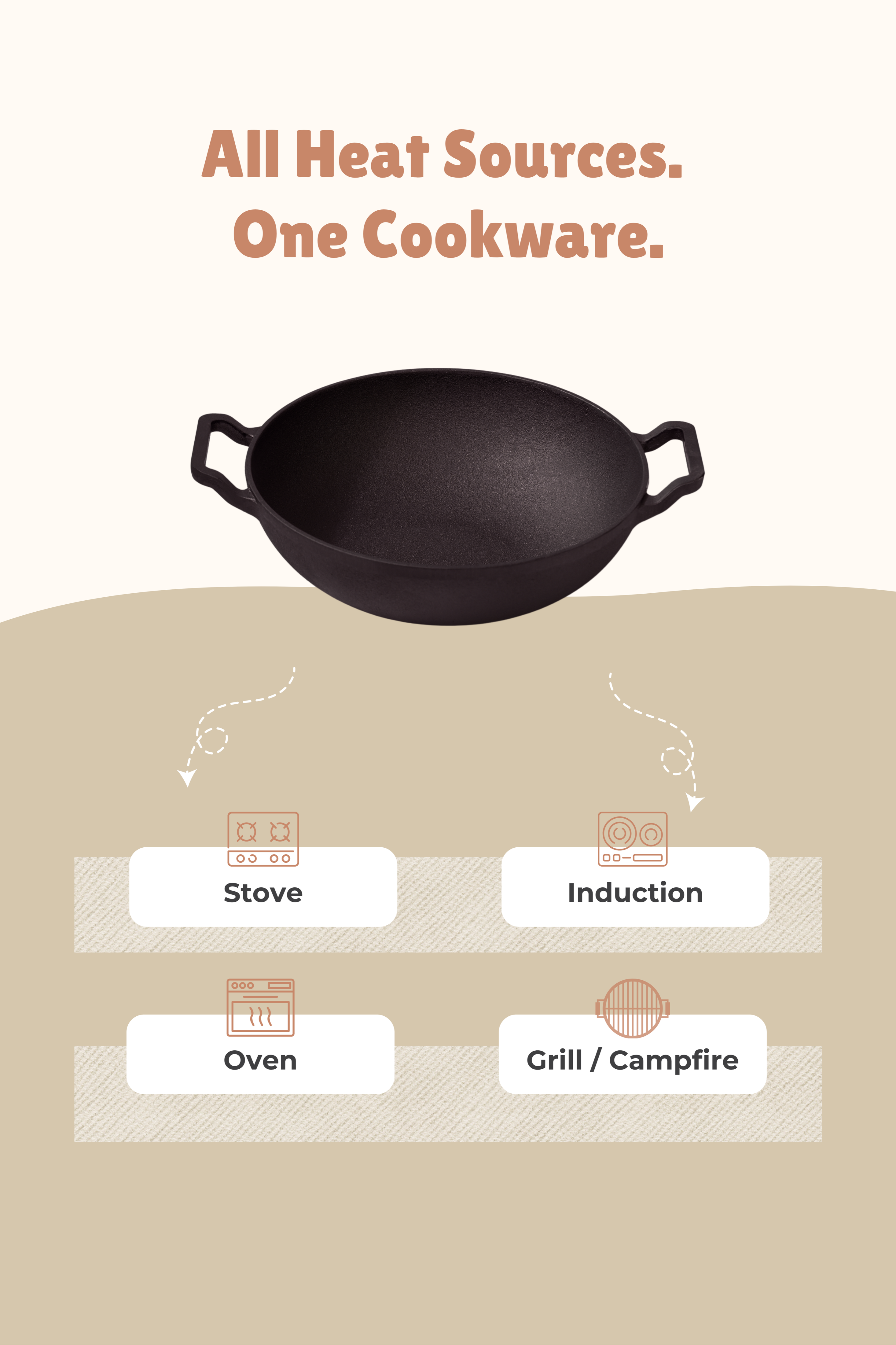 Cast Iron Flat Bottom Kadai 20.5cm / 8 inch (1.4 ltrs), Pre-seasoned, Naturally Nonstick, 100% Pure, Toxin-free, Gas & Induction