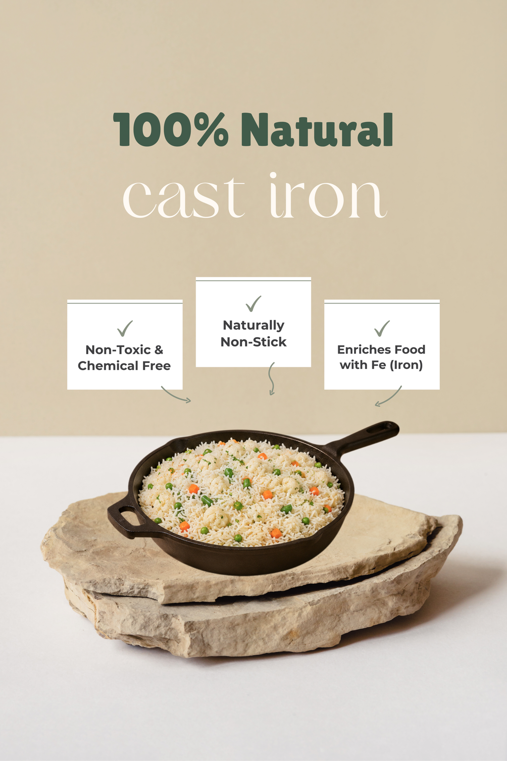 Cast Iron Fry Pan/Skillet 25.5cm / 10 inch (1.8L), Pre-seasoned, Naturally Nonstick, 100% Pure, Toxin-free, Gas & Induction