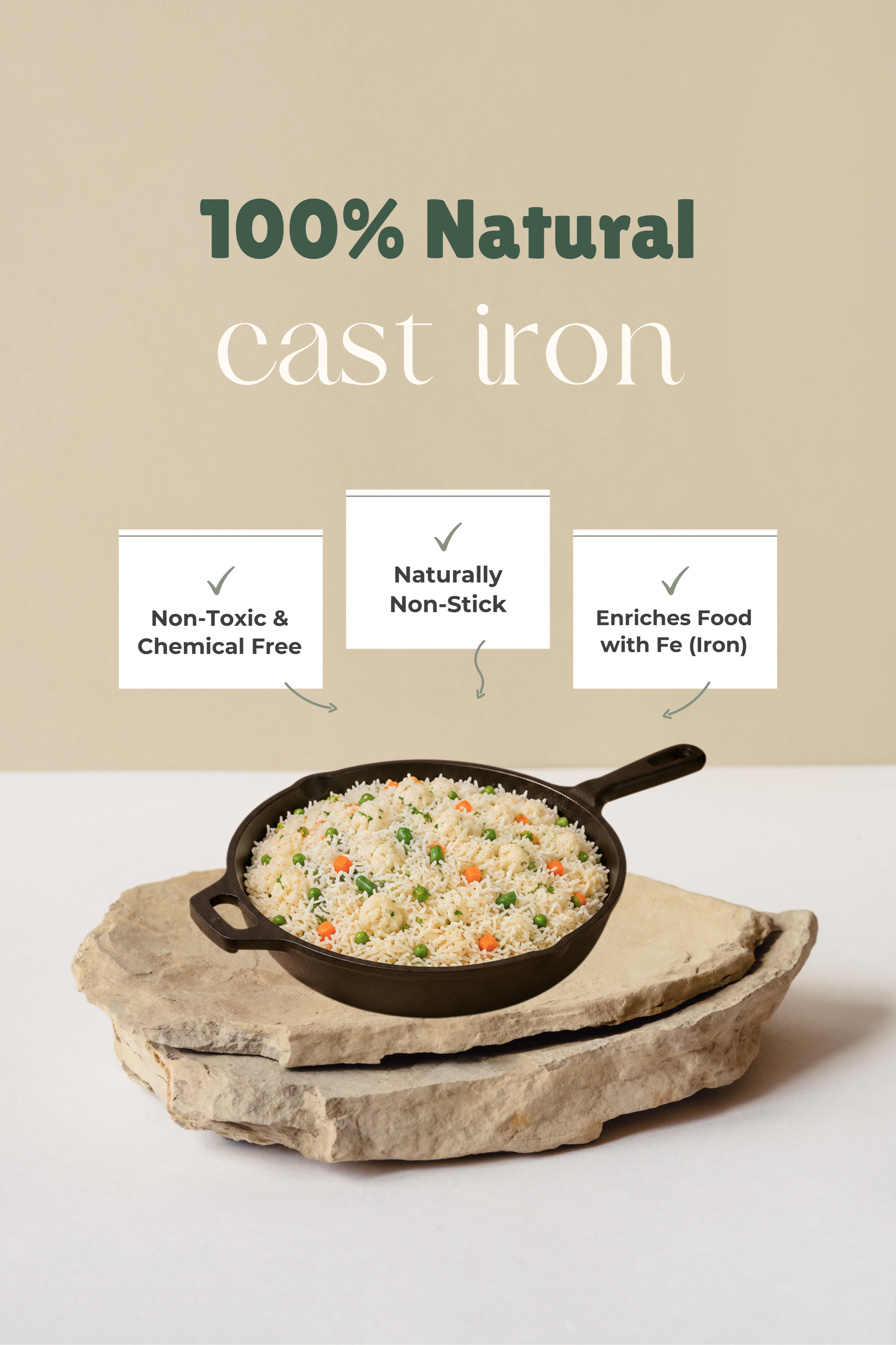 Cast Iron Fry Pan/Skillet 25.5cm / 10 inch (1.8L), Pre-seasoned, Naturally Nonstick, 100% Pure, Toxin-free, Gas & Induction