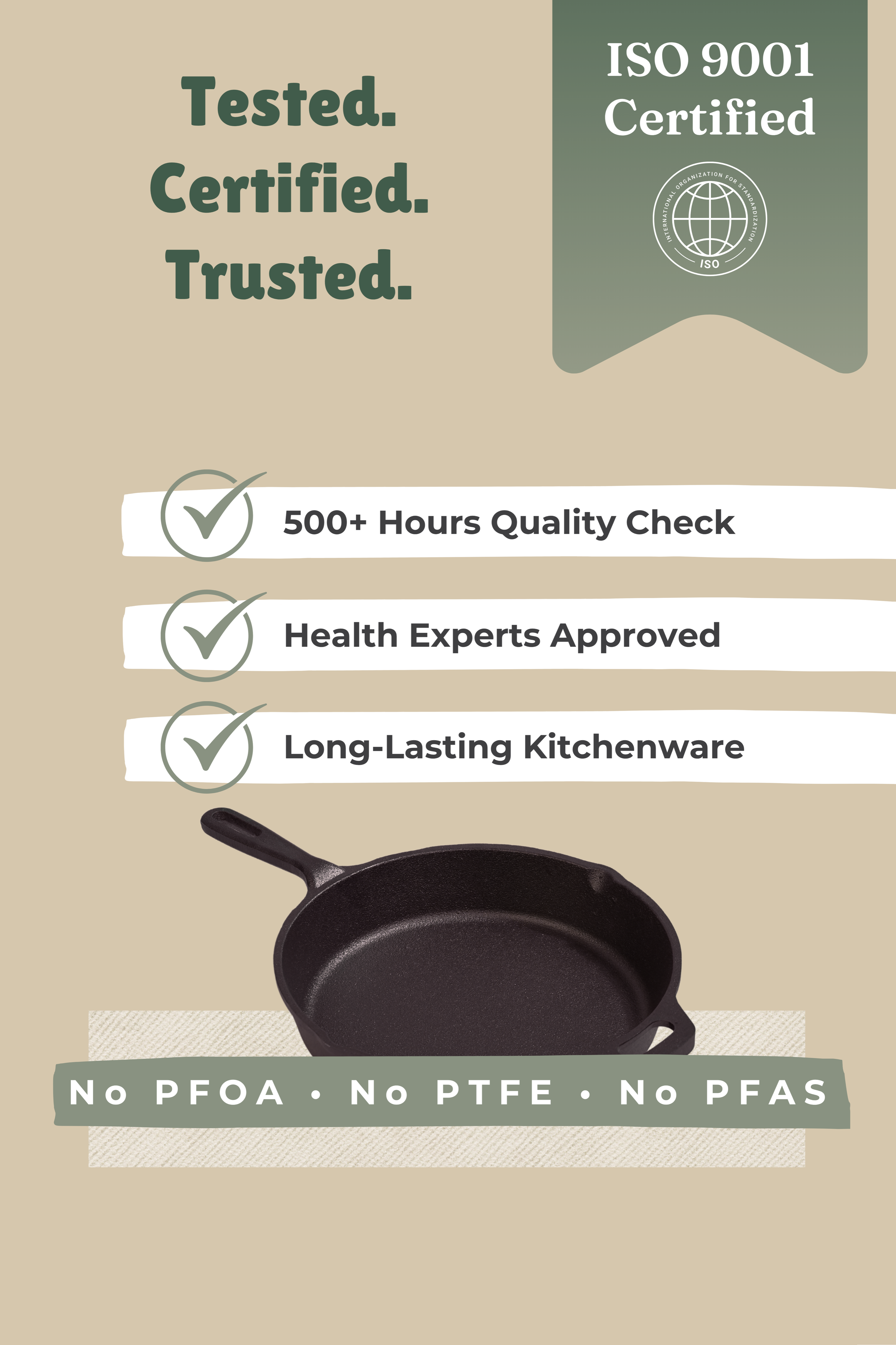 Cast Iron Fry Pan/Skillet 25.5cm / 10 inch (1.8L), Pre-seasoned, Naturally Nonstick, 100% Pure, Toxin-free, Gas & Induction