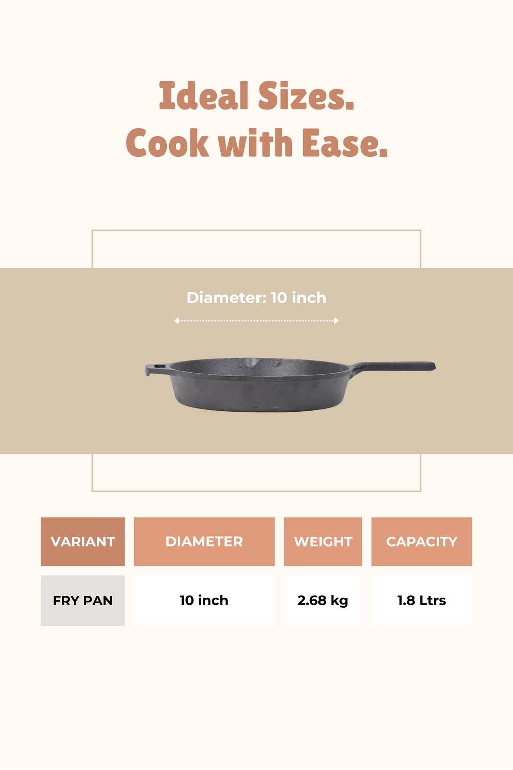 Cast Iron Fry Pan/Skillet 25.5cm / 10 inch (1.8L), Pre-seasoned, Naturally Nonstick, 100% Pure, Toxin-free, Gas & Induction