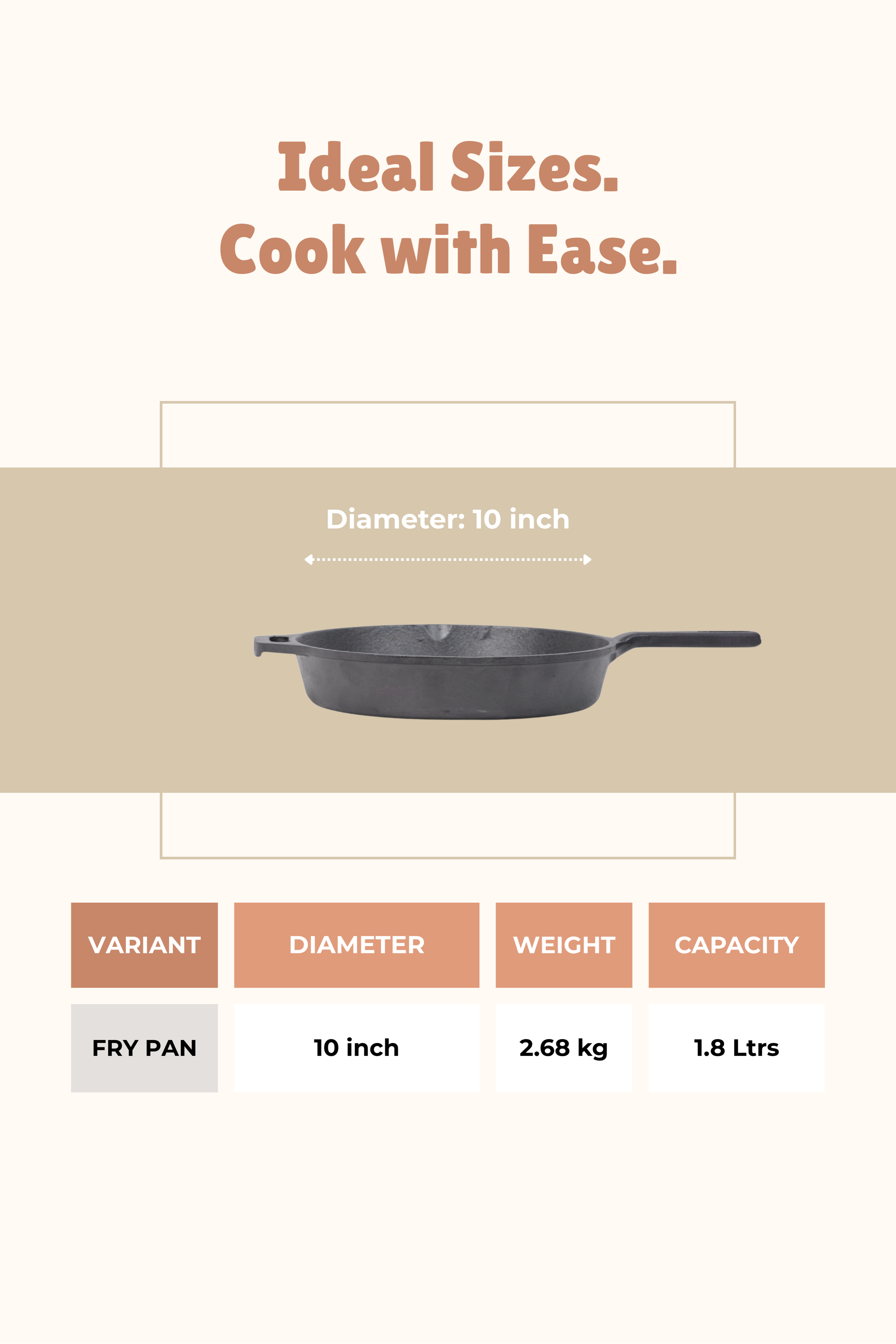 Cast Iron Fry Pan/Skillet 25.5cm / 10 inch (1.8L), Pre-seasoned, Naturally Nonstick, 100% Pure, Toxin-free, Gas & Induction