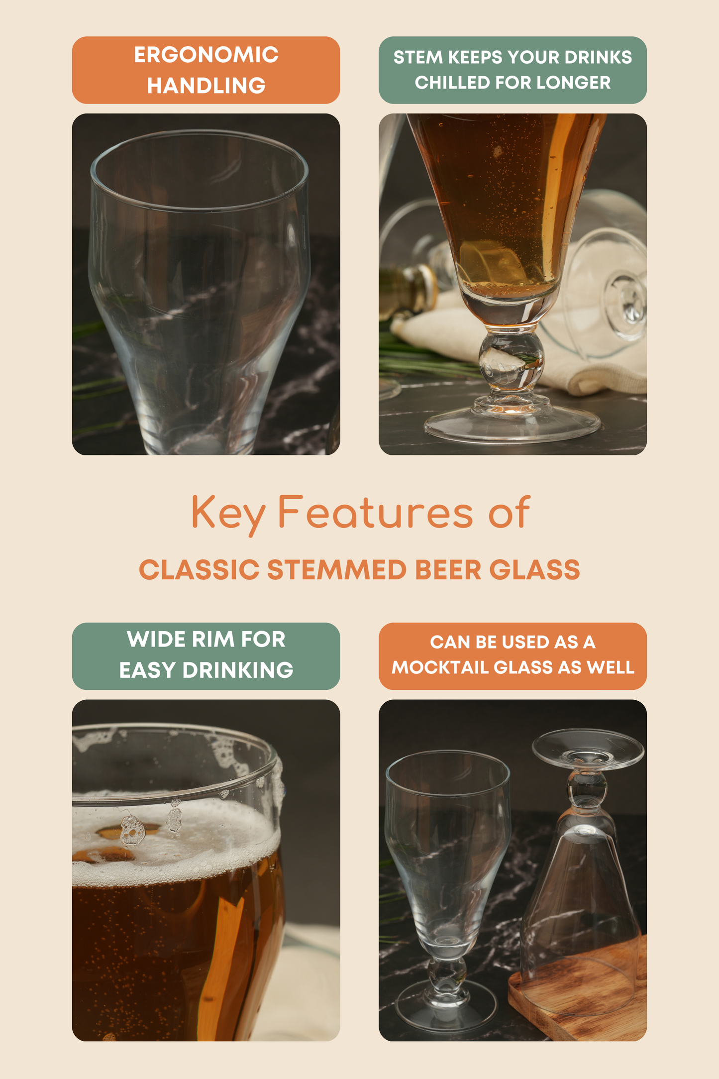 Classic Stemmed Beer Glass Set of 6 (450ml)