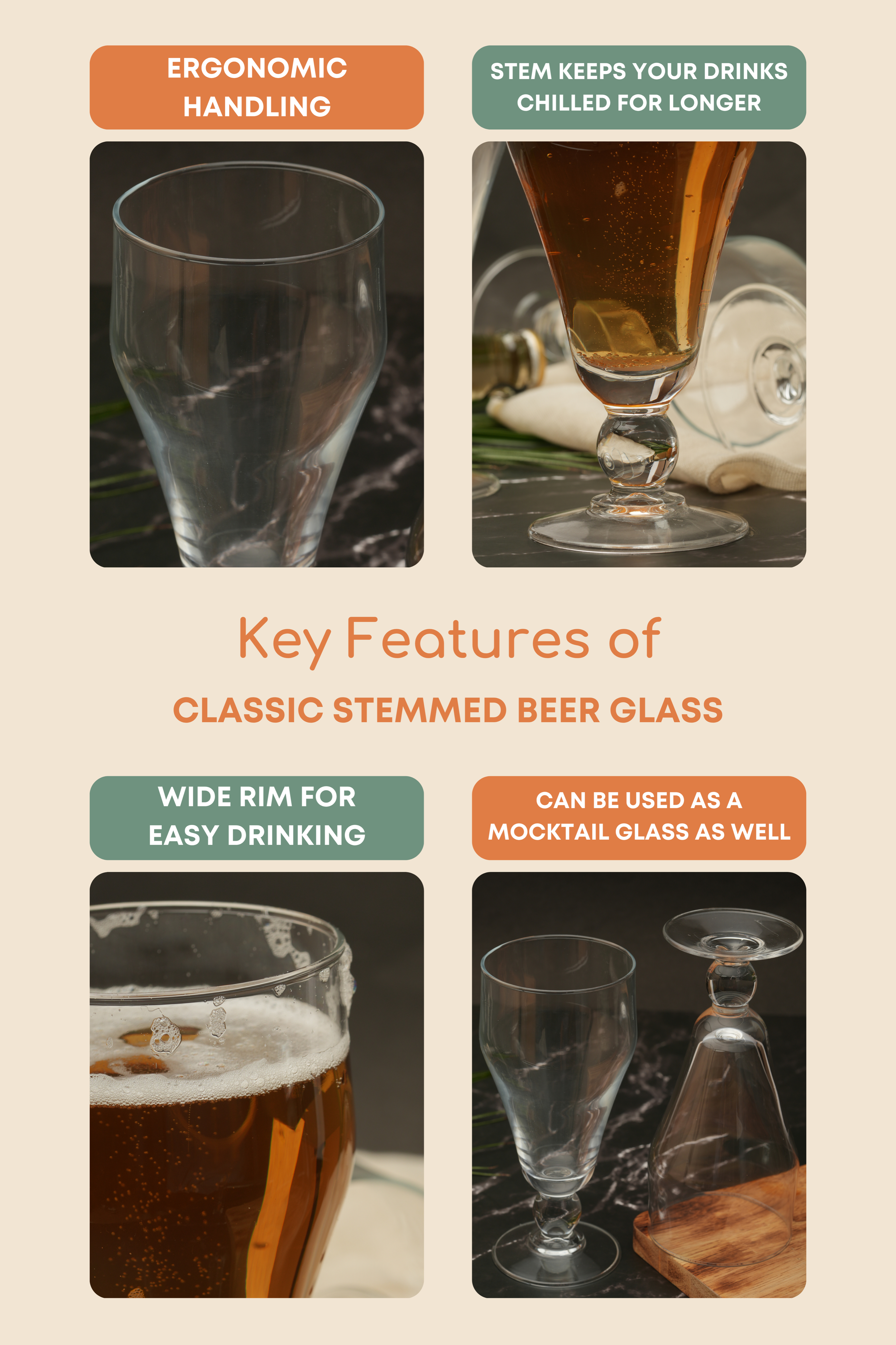 Classic Stemmed Beer Glass Set of 6 (450ml)