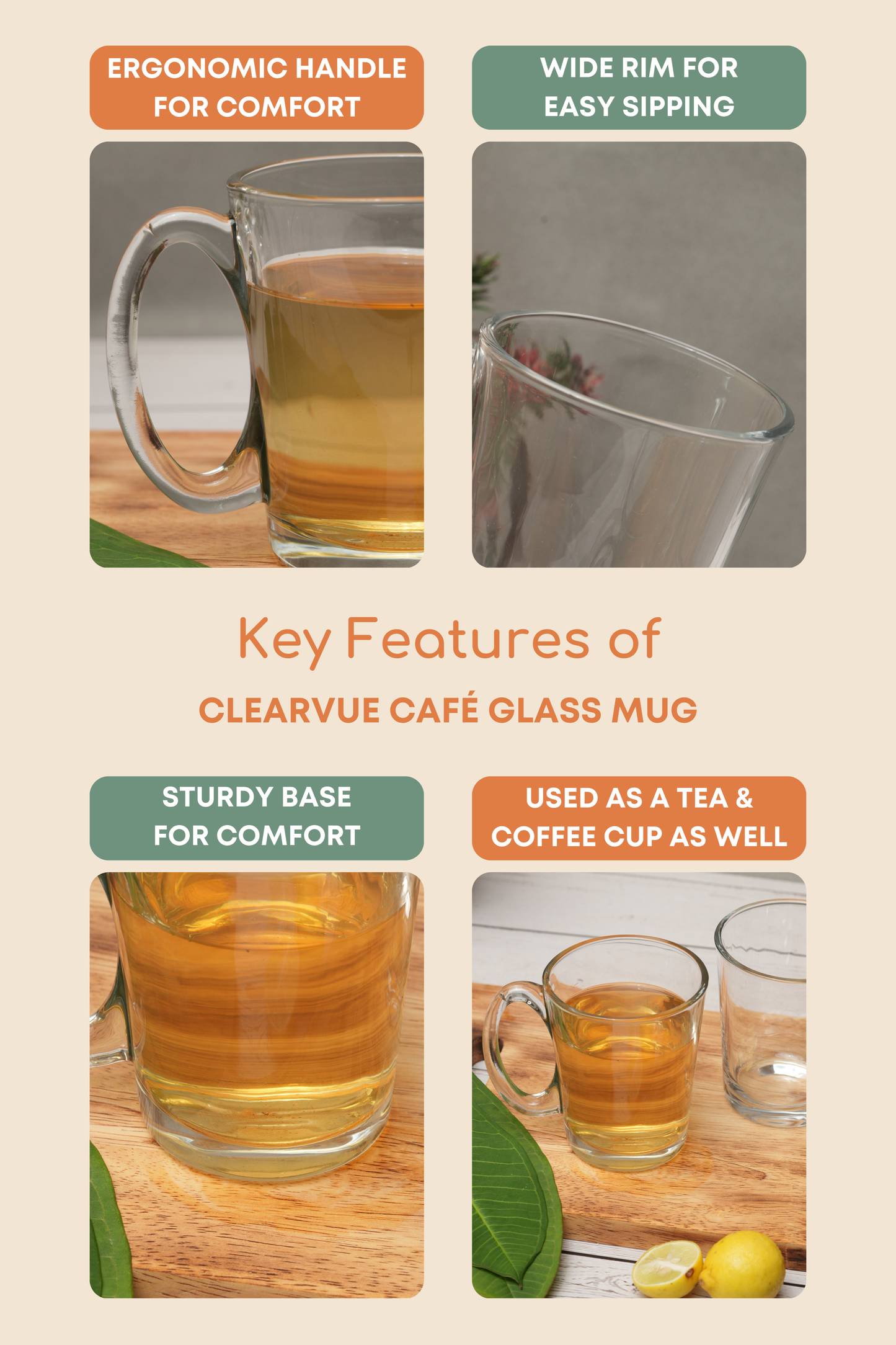 ClearVue Café Glass Mug Set of 6 (310ml)