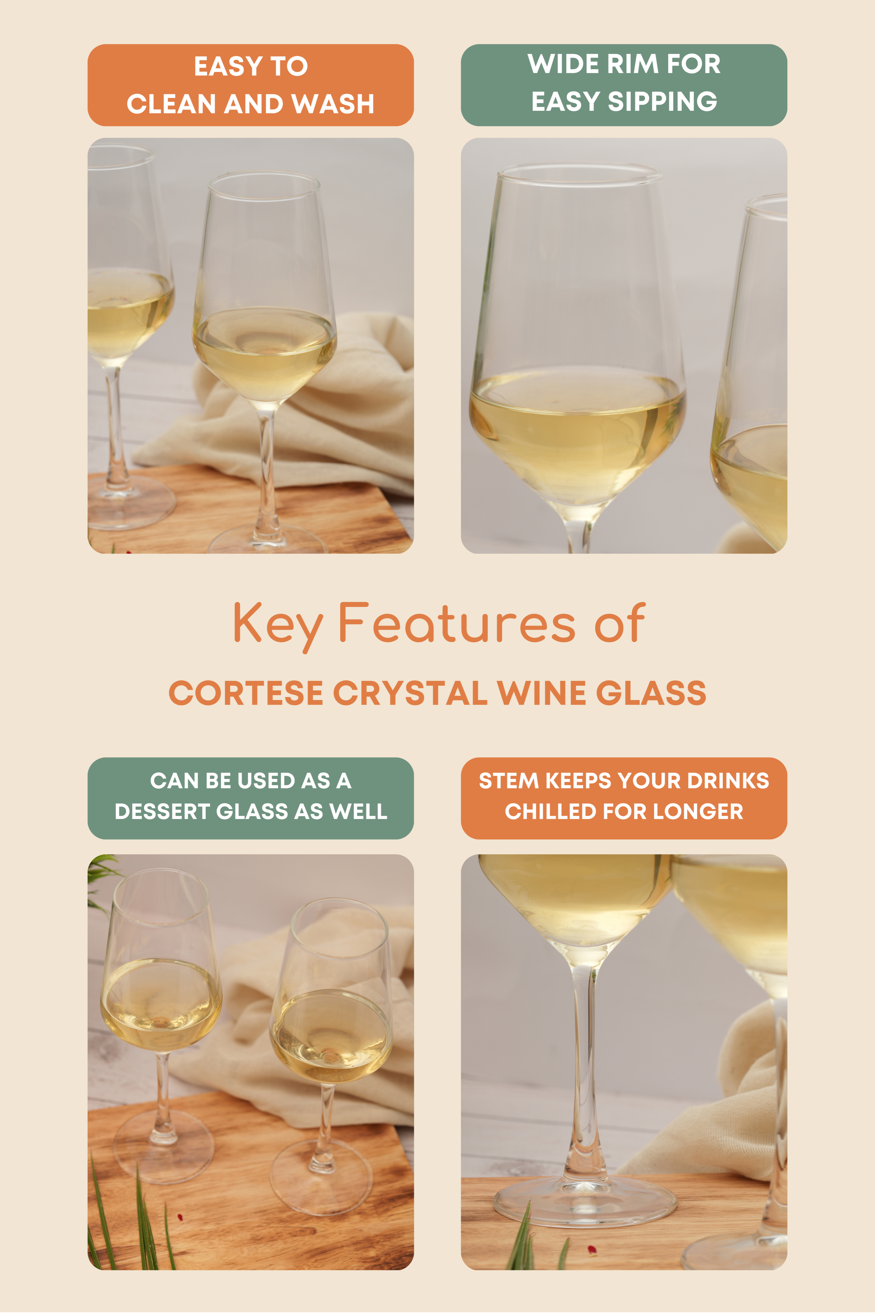 Cortese Crystal Wine Glass Set of 6 (400ml)