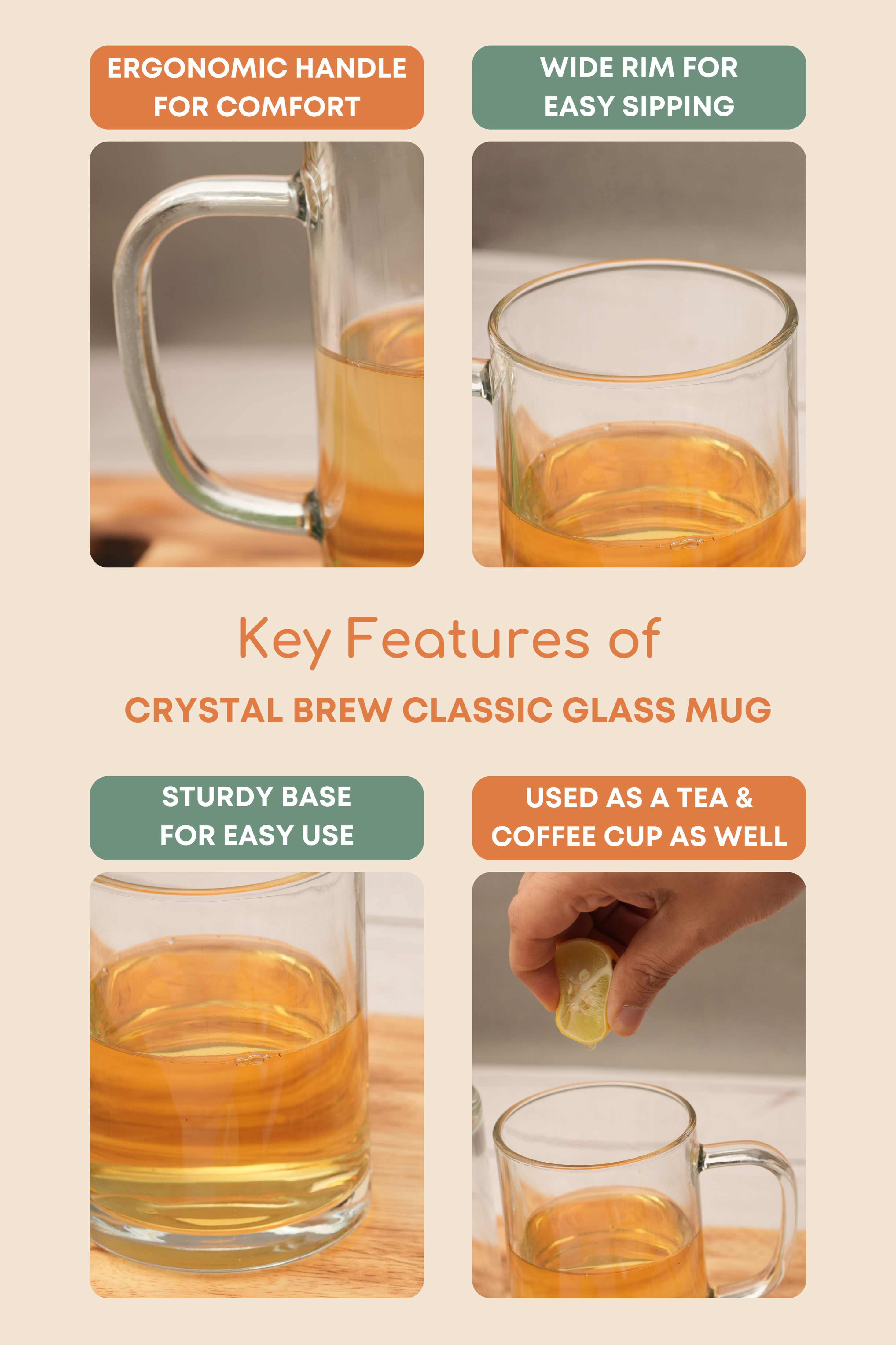 Crystal Brew Classic Glass Mug Set of 6 (350ml)