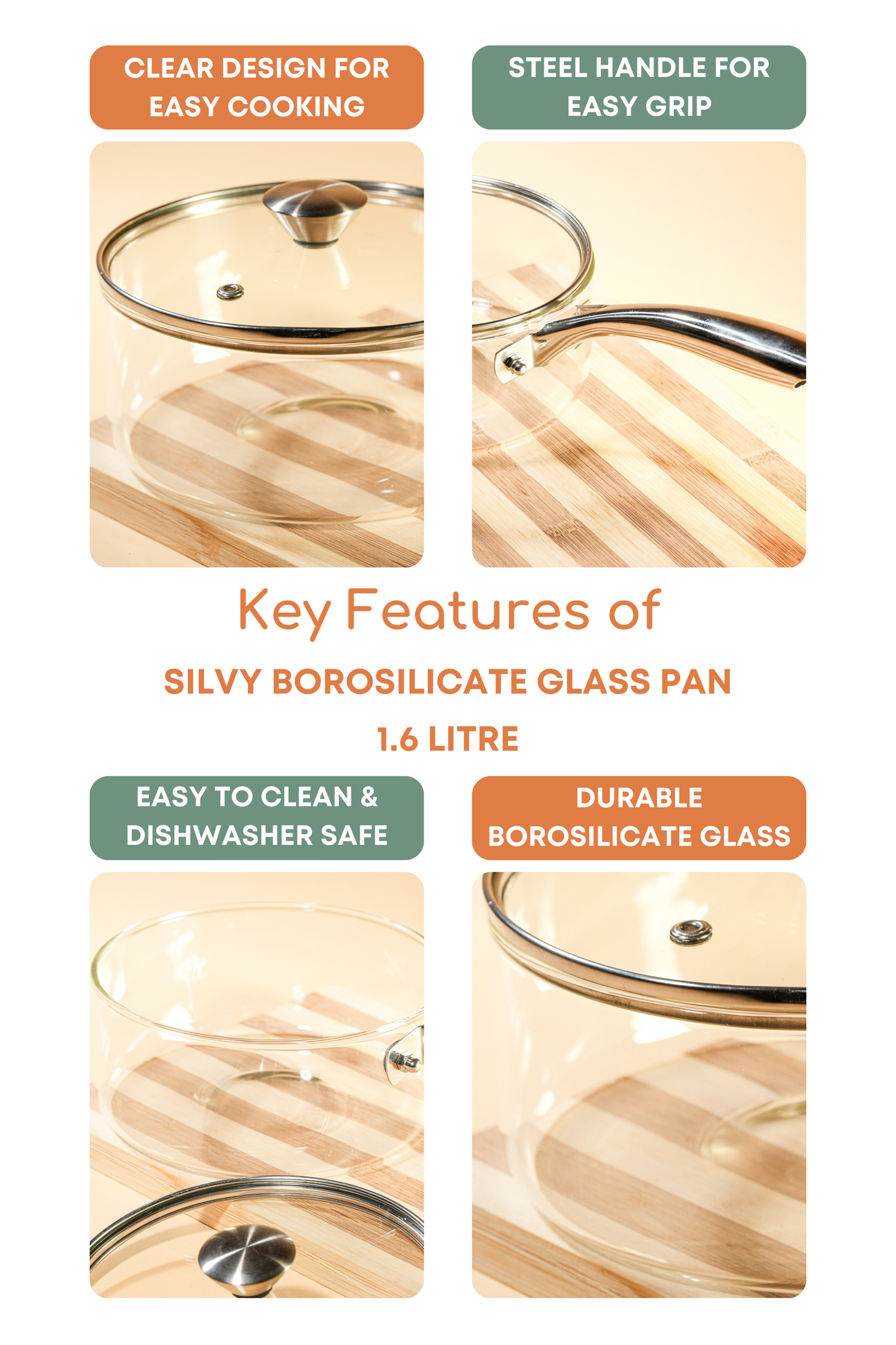 Silvy Borosilicate Glass Pan 1.6 Litre