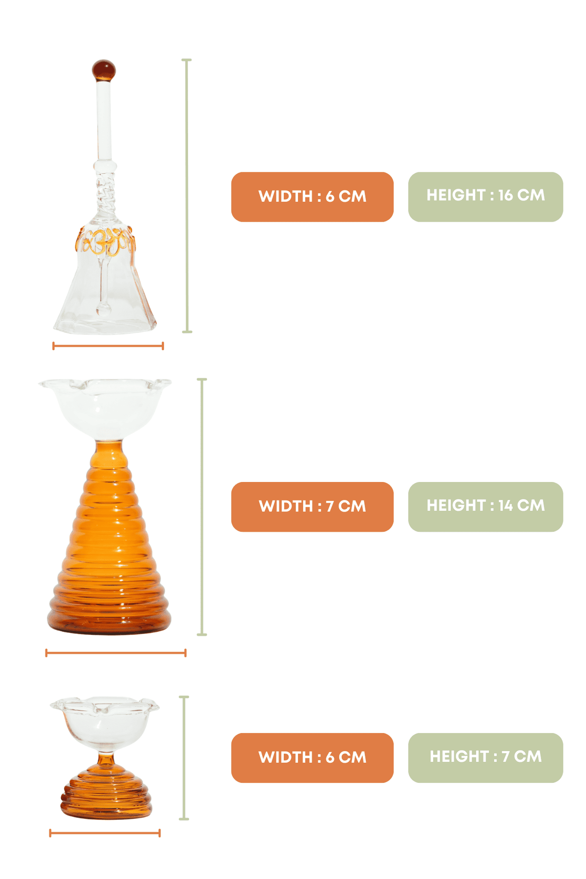 Festive Glass Tall Diya + Short Diya + Bell Set of 3