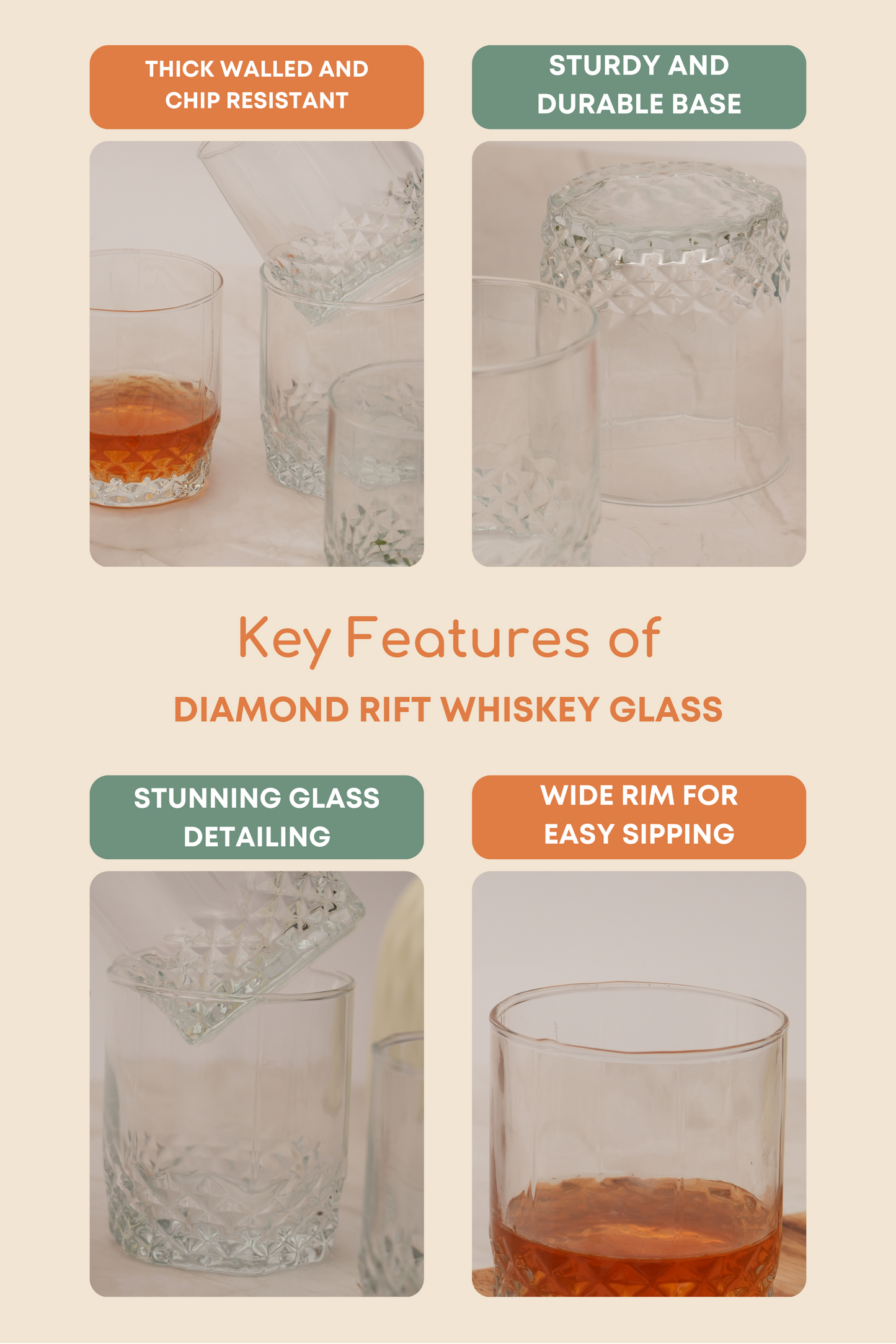 Diamond Rift Whiskey Glass Set of 6 (330ml)