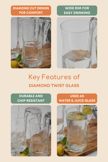 Diamond Twist Glass Set of 6 (440ml)