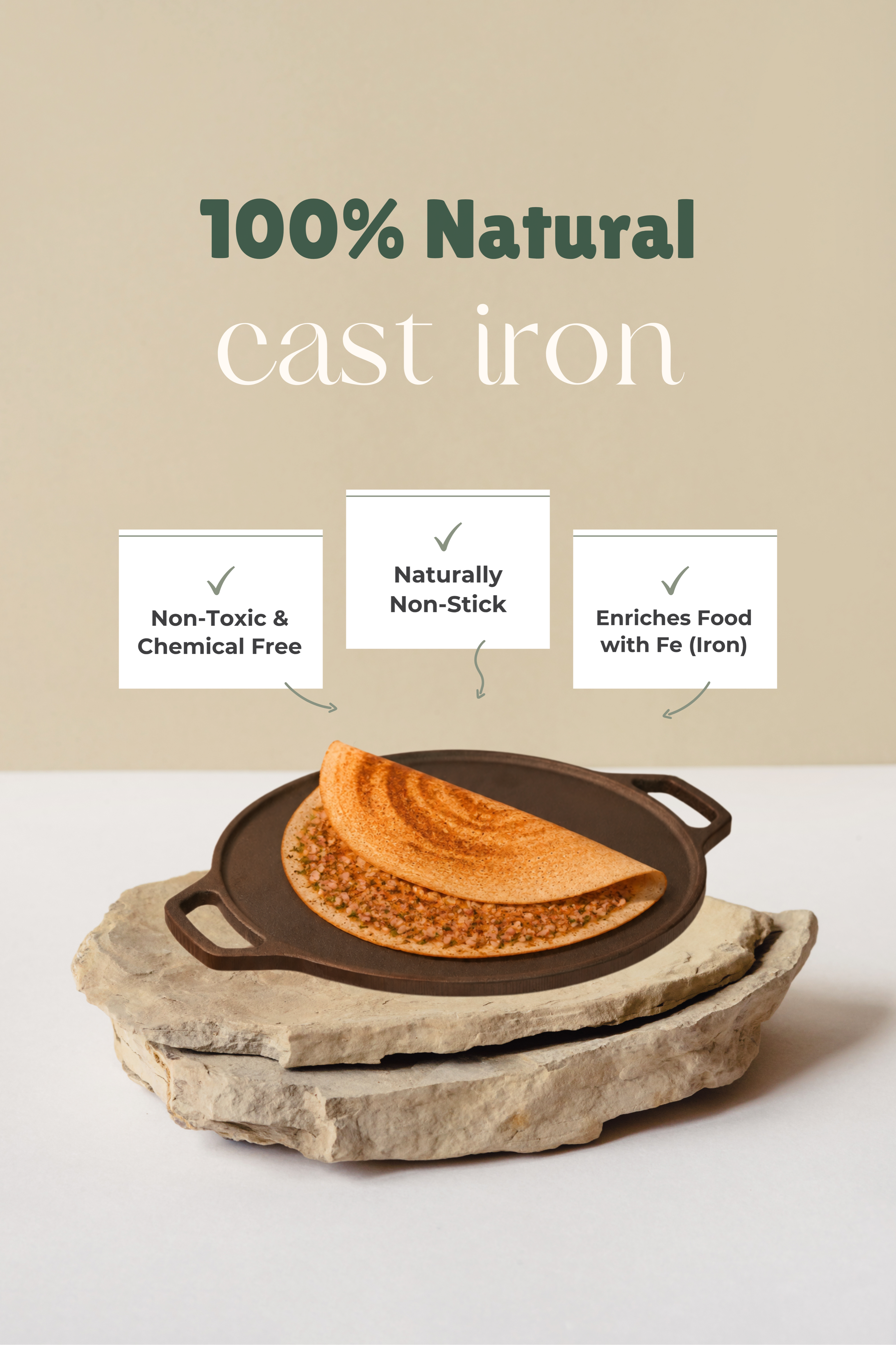Cast Iron Dosa Tawa 30.5cm / 12 inch - Pre-seasoned, 100% Pure, Toxin-free, Gas & Induction