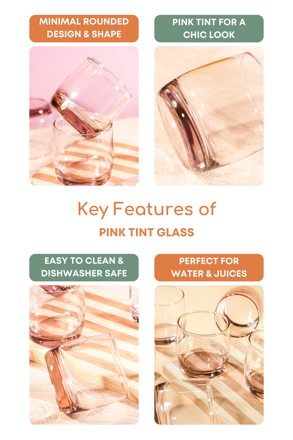Pink Tint Cocktail Glass Set of 6 (315ml)