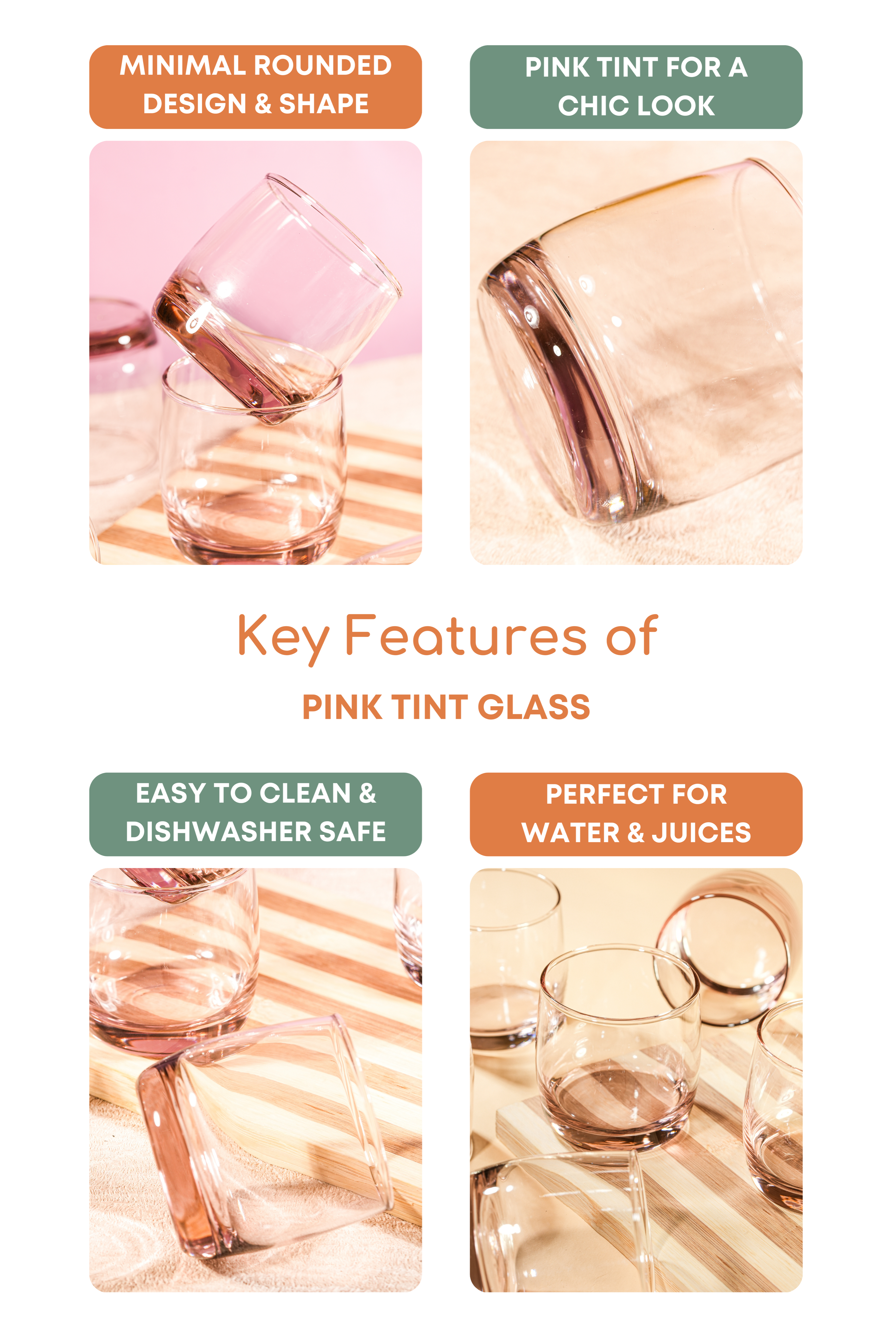 Pink Tint Cocktail Glass Set of 6 (315ml)