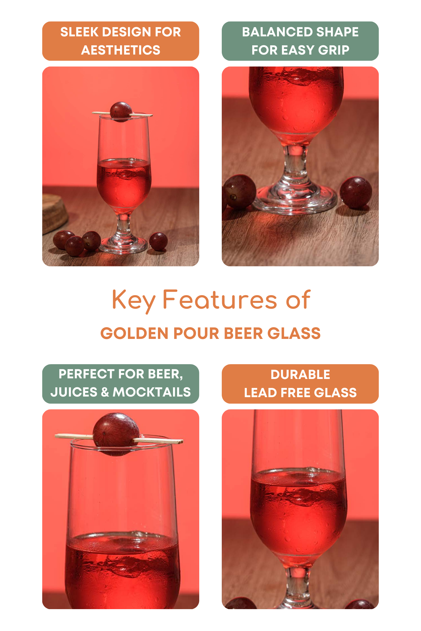 Golden Pour Beer Glass Set of 6 (350ml)