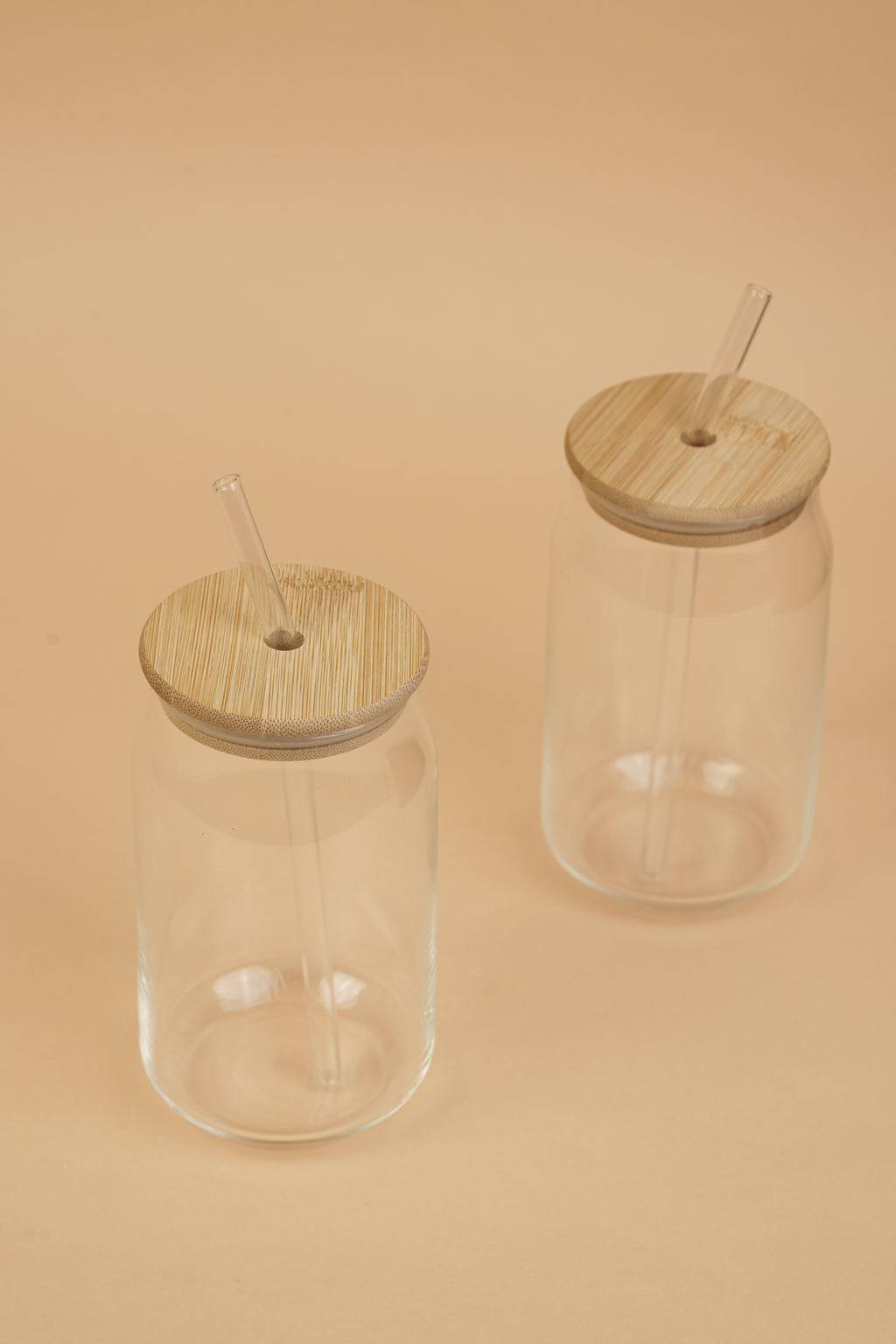 Silken Glass Tumbler with Wooden Lid & Glass Straw Set of 2