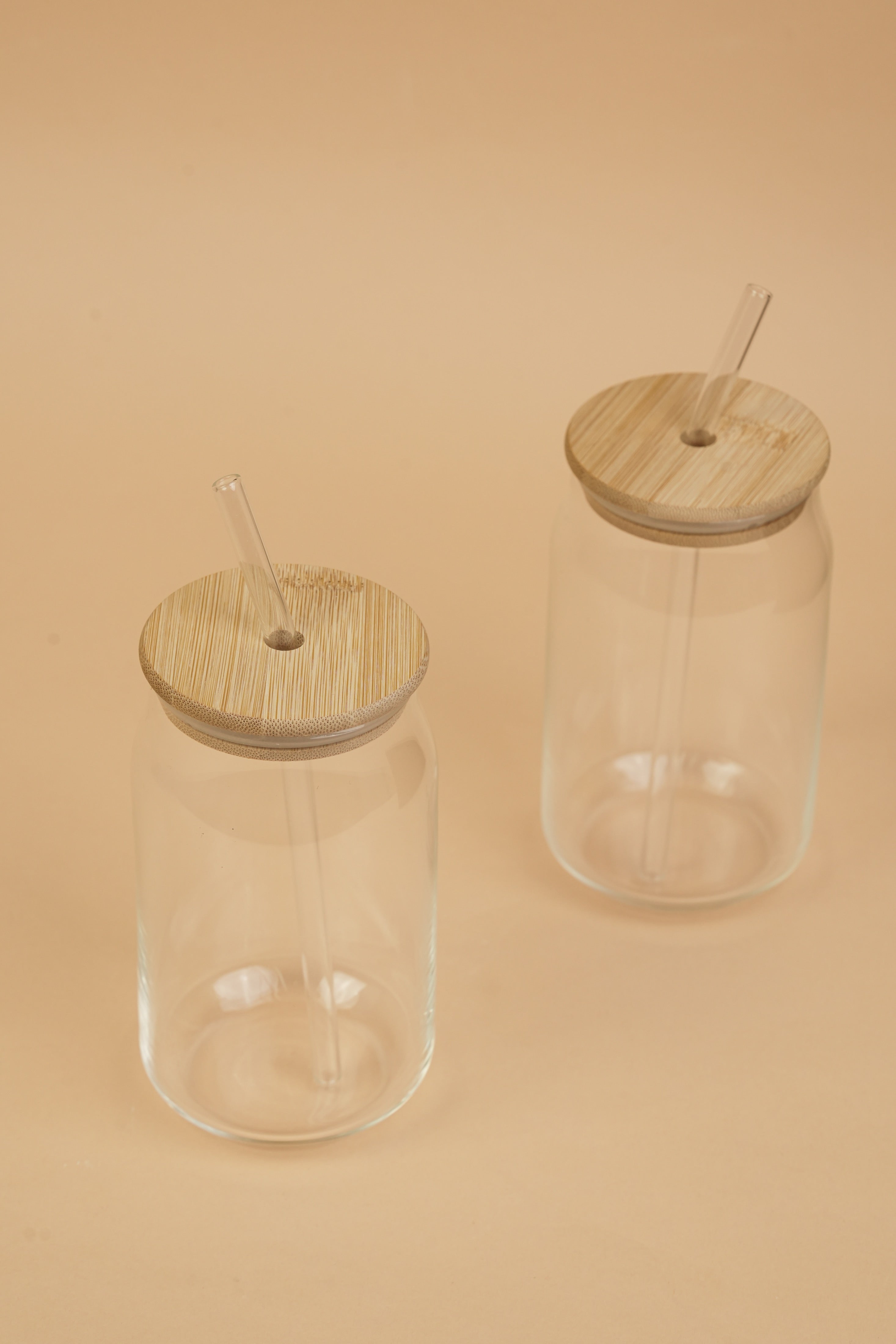 Silken Glass Tumbler with Wooden Lid & Glass Straw Set of 2