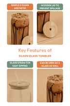 Silken Glass Tumbler with Wooden Lid & Glass Straw Set of 2