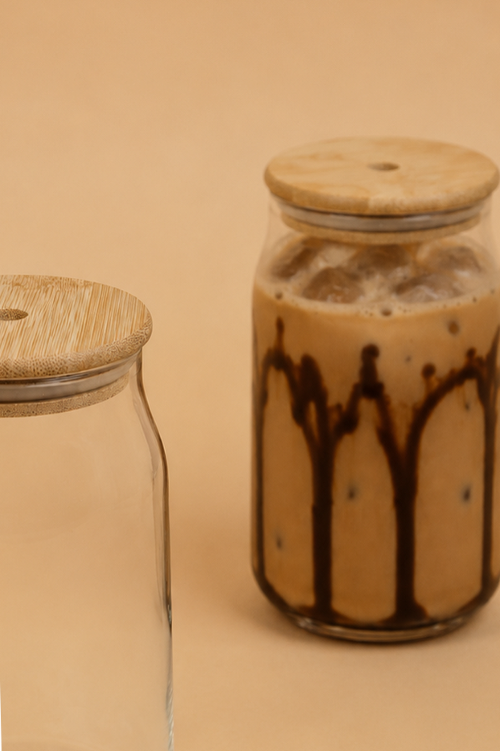 Silken Glass Tumbler with Wooden Lid & Glass Straw Set of 2