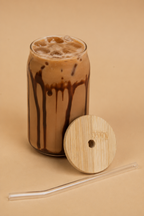 Silken Glass Tumbler with Wooden Lid & Glass Straw Set of 2
