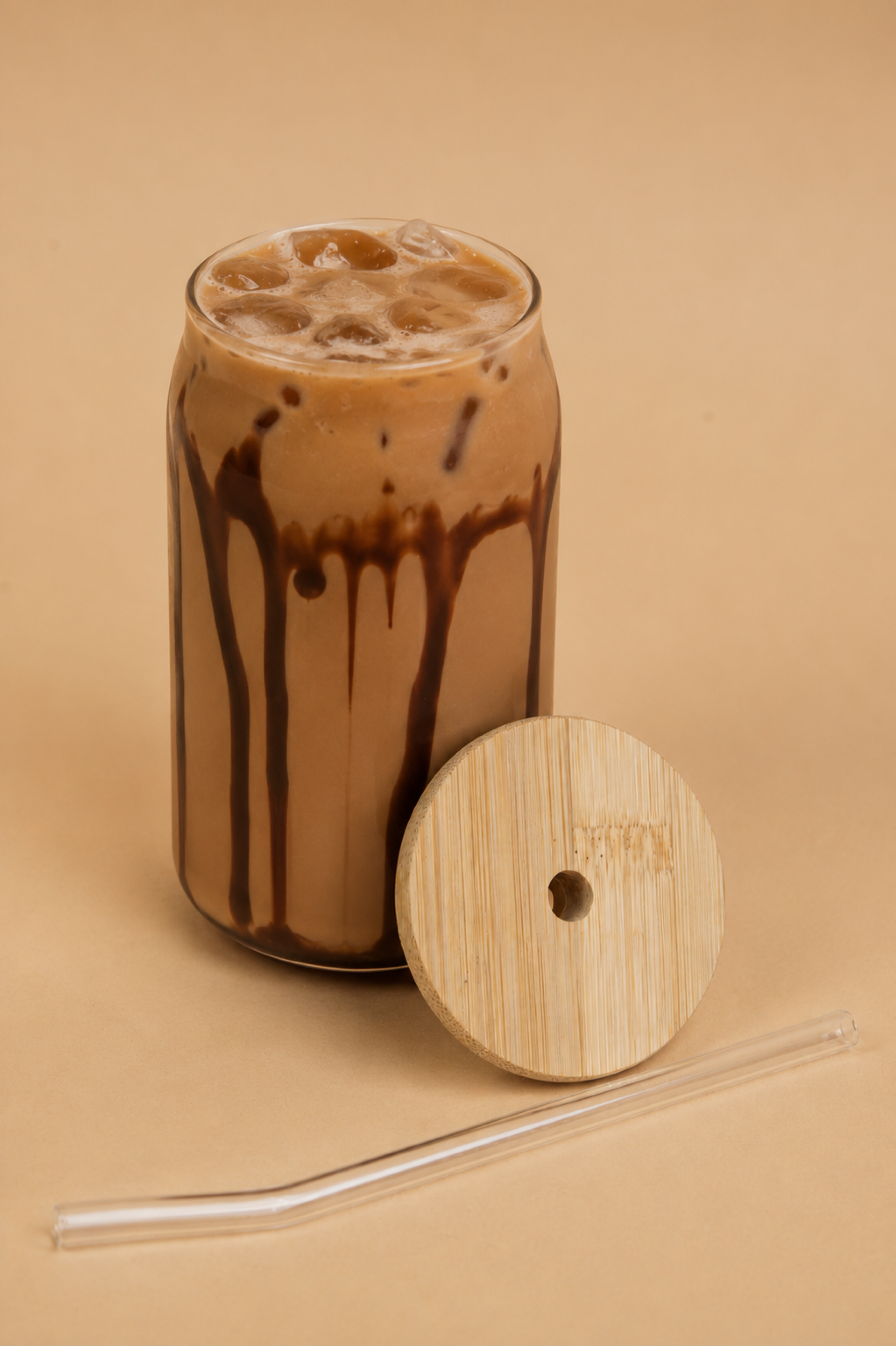 Silken Glass Tumbler with Wooden Lid & Glass Straw Set of 2