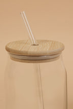 Silken Glass Tumbler with Wooden Lid & Glass Straw Set of 2