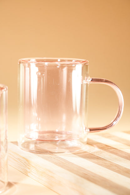 Pink Halo Double Wall Glass Mug Set of 2 (250ml)