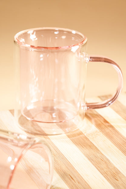 Pink Halo Double Wall Glass Mug Set of 2 (250ml)