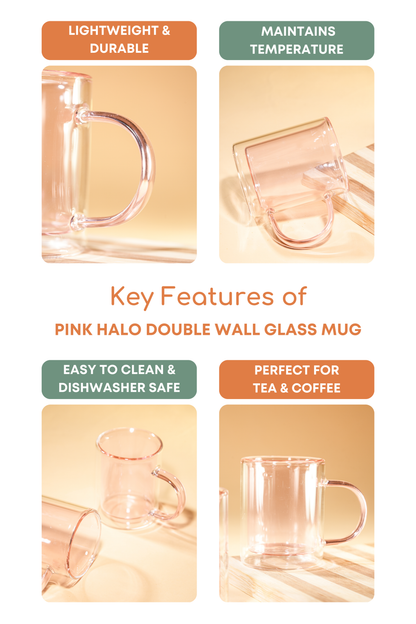 Pink Halo Double Wall Glass Mug Set of 2 (250ml)