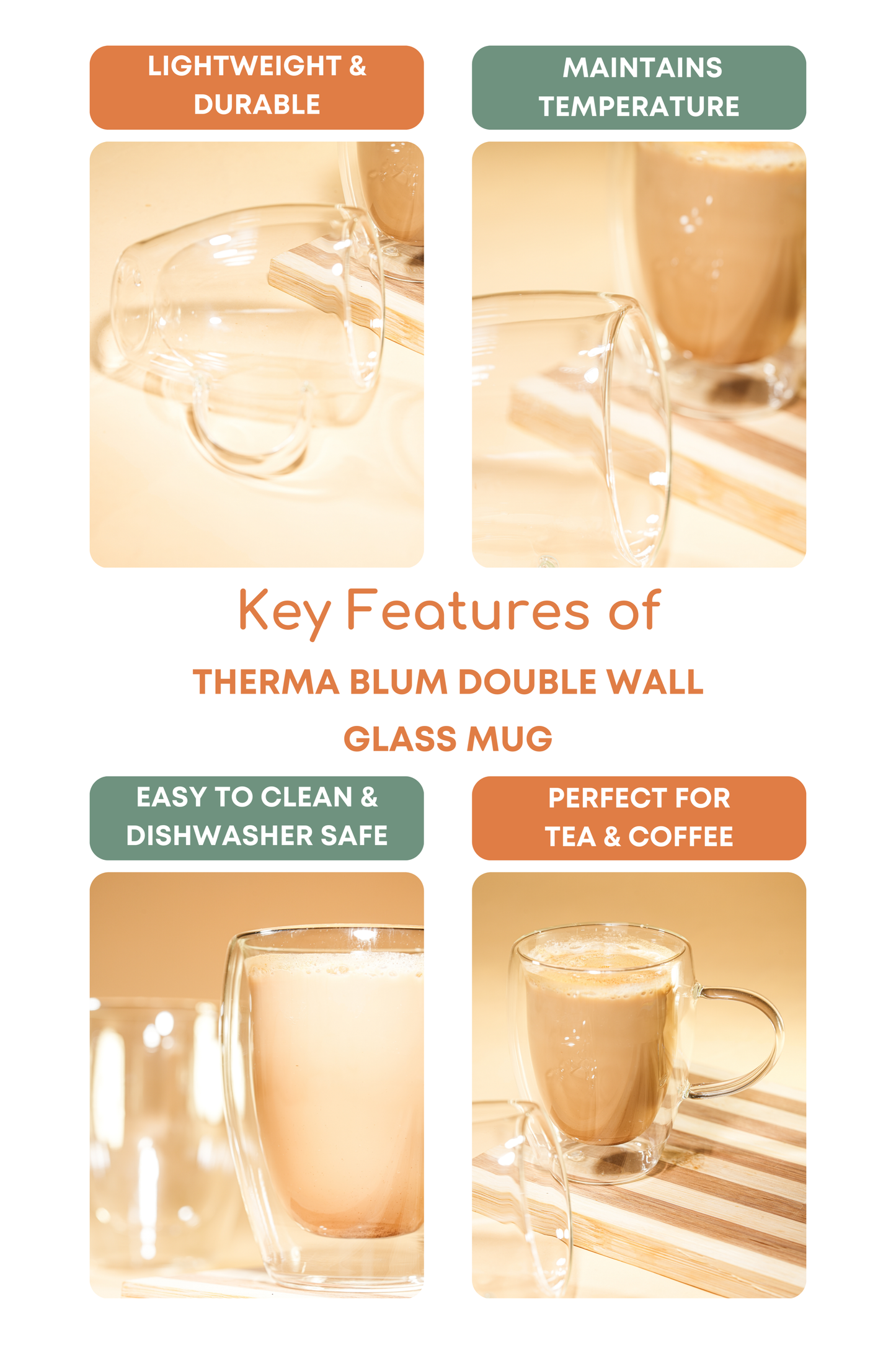 Therma Blum Double Wall Glass Mug Set of 2 (350ml)