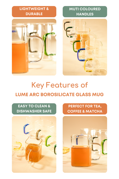 Lume Arc Borosilicate Glass Mug Set of 6 (230ml)