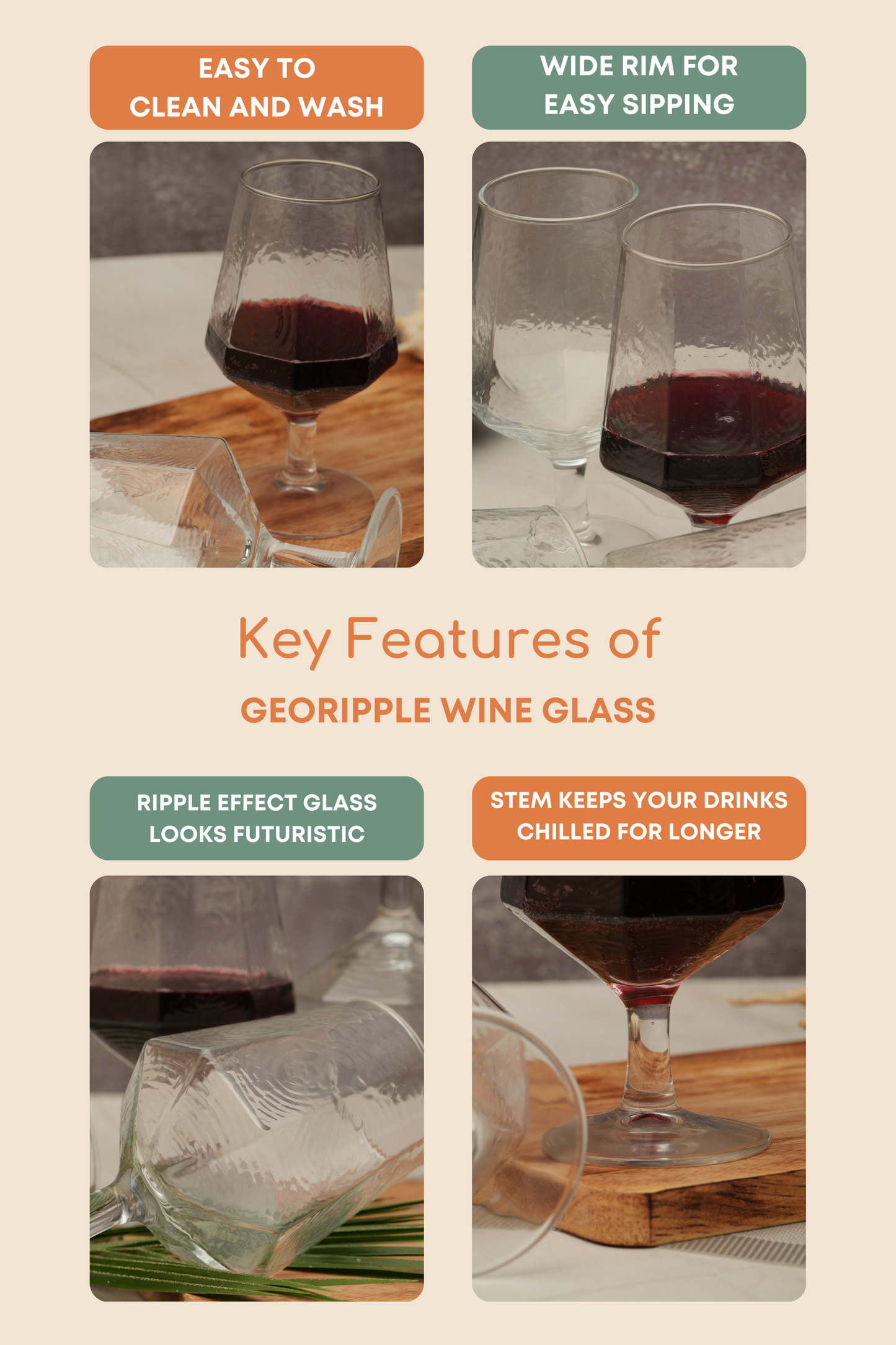 GeoRipple Wine Glass Set of 6 (435ml)