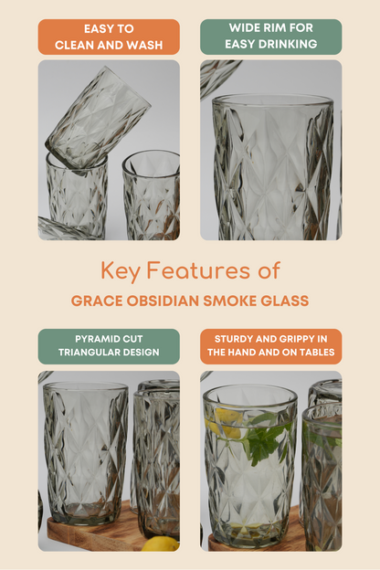 Grace Obsidian Smoke Glass Set of 6 (400ml)