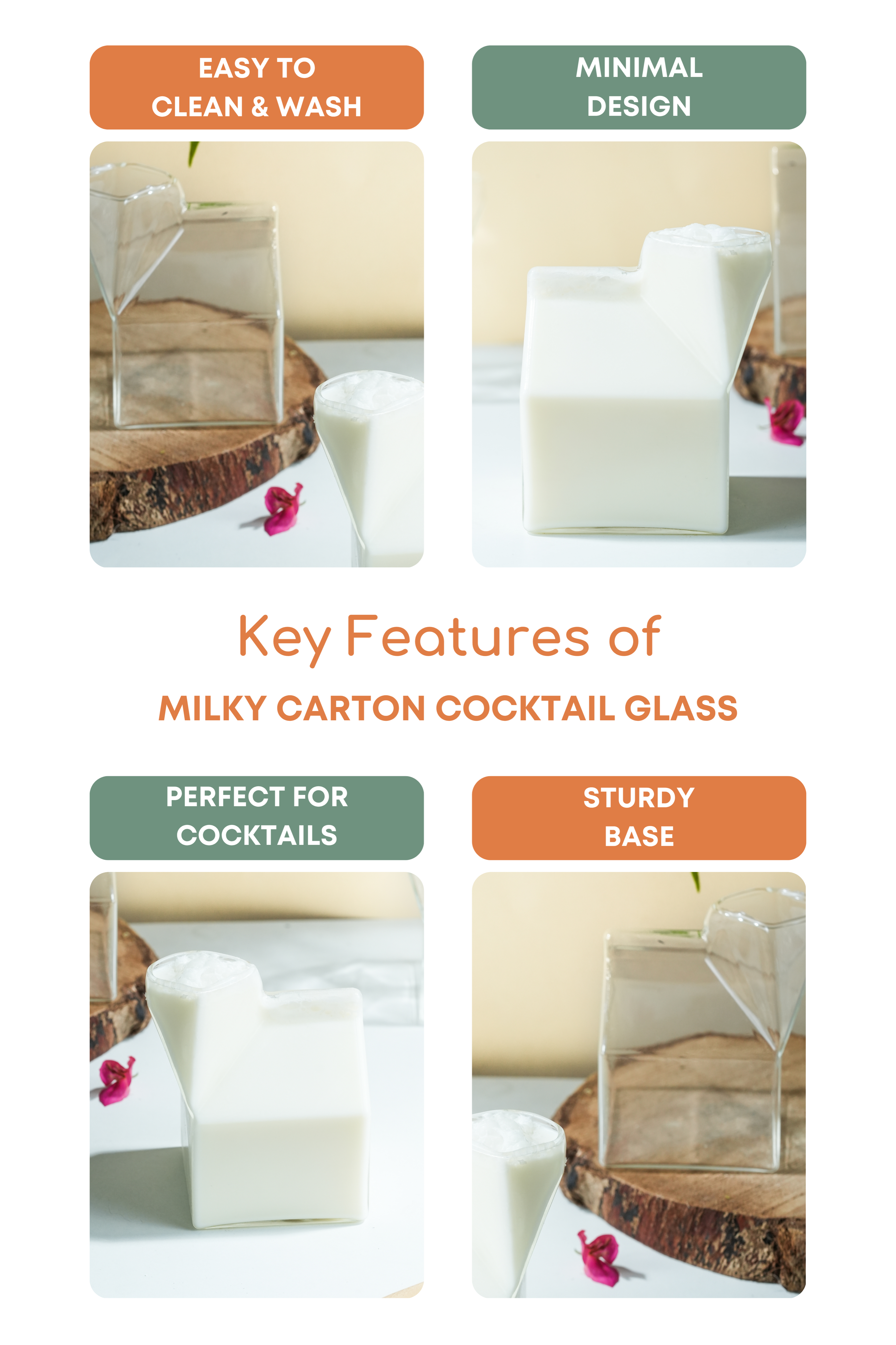 Milky Carton Cocktail Glass Set of 3 (330ml)