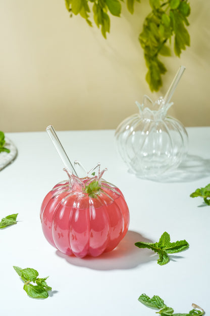 Pomegranate Sip Cocktail Glass with Glass Straw Set of 2 (350ml)