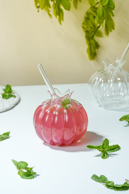 Pomegranate Sip Cocktail Glass with Glass Straw Set of 2 (350ml)