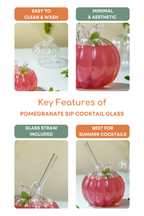Pomegranate Sip Cocktail Glass with Glass Straw Set of 2 (350ml)