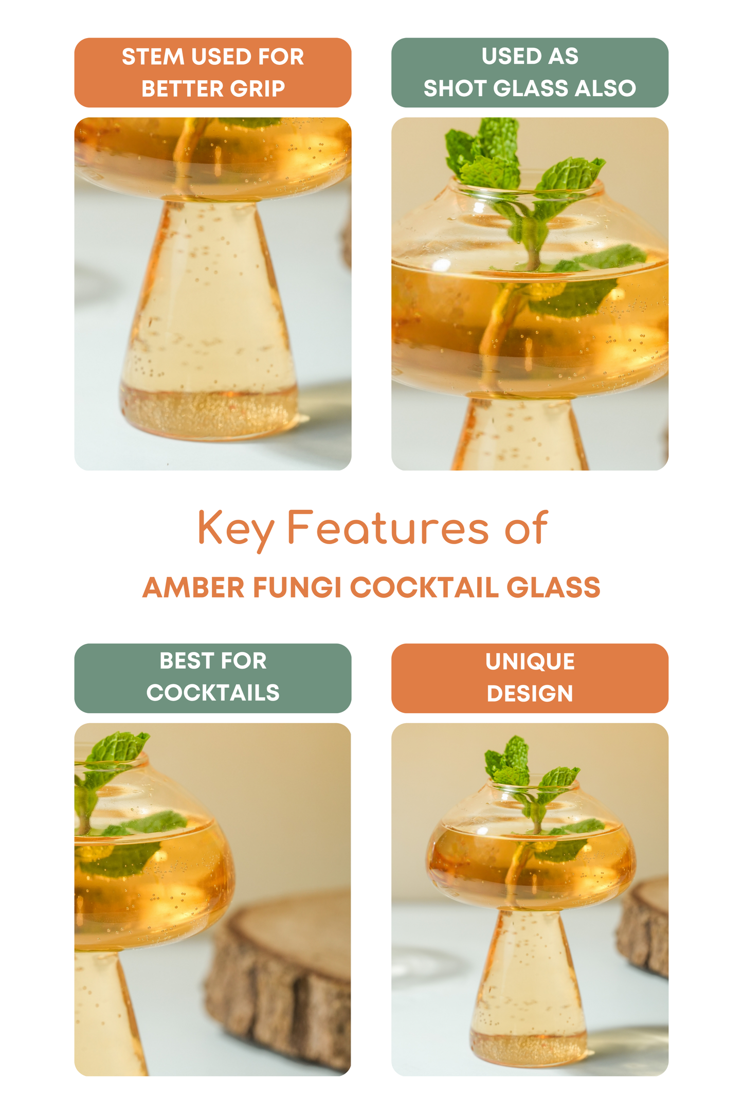 Amber Fungi Cocktail Glass Set of 2 (180ml)