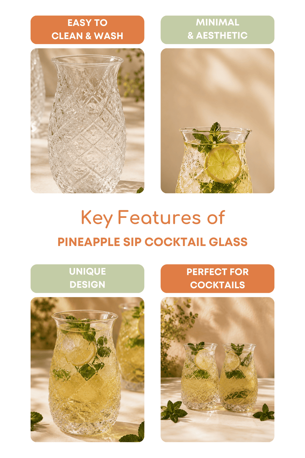 Pineapple Sip Cocktail Glass Set of 2 (500ml)