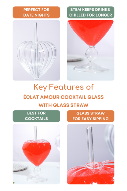 Éclat Amour Cocktail Glass with Glass Straw Set of 2 (250ml)