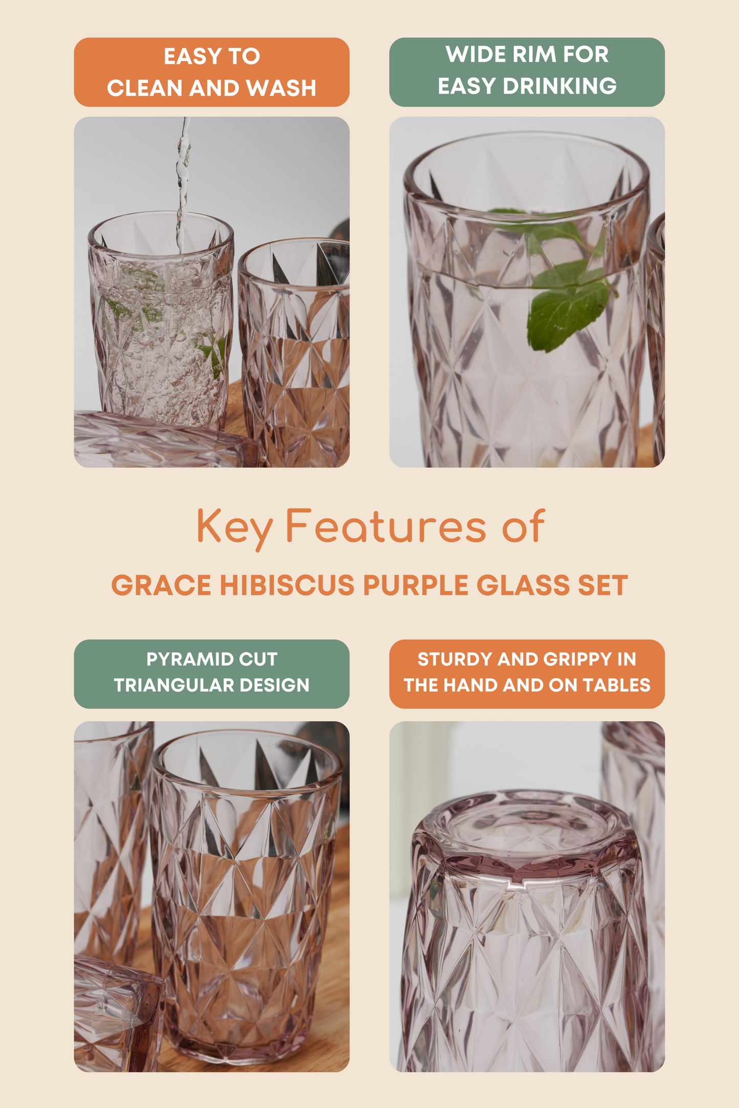Hibiscus Purple Glass Set of 6 (400ml)