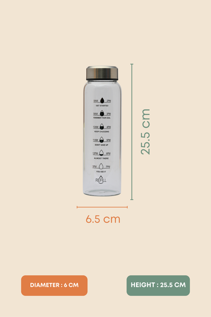 Hydration Tracker Borosilicate Glass Bottle 1 Litre