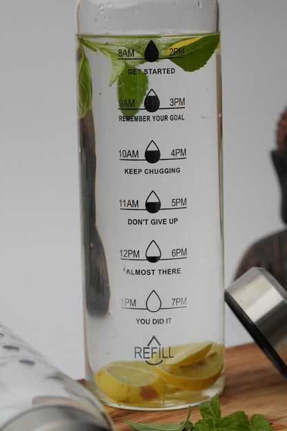 Hydration Tracker Borosilicate Glass Bottle 1 Litre