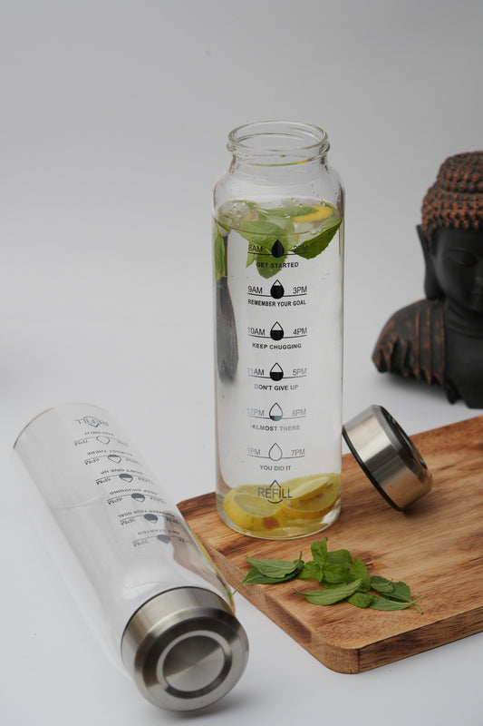 Hydration Tracker Borosilicate Glass Bottle 1 Litre