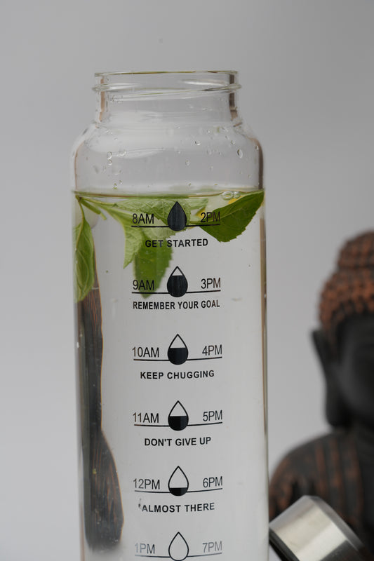 Hydration Tracker Borosilicate Glass Bottle 1 Litre
